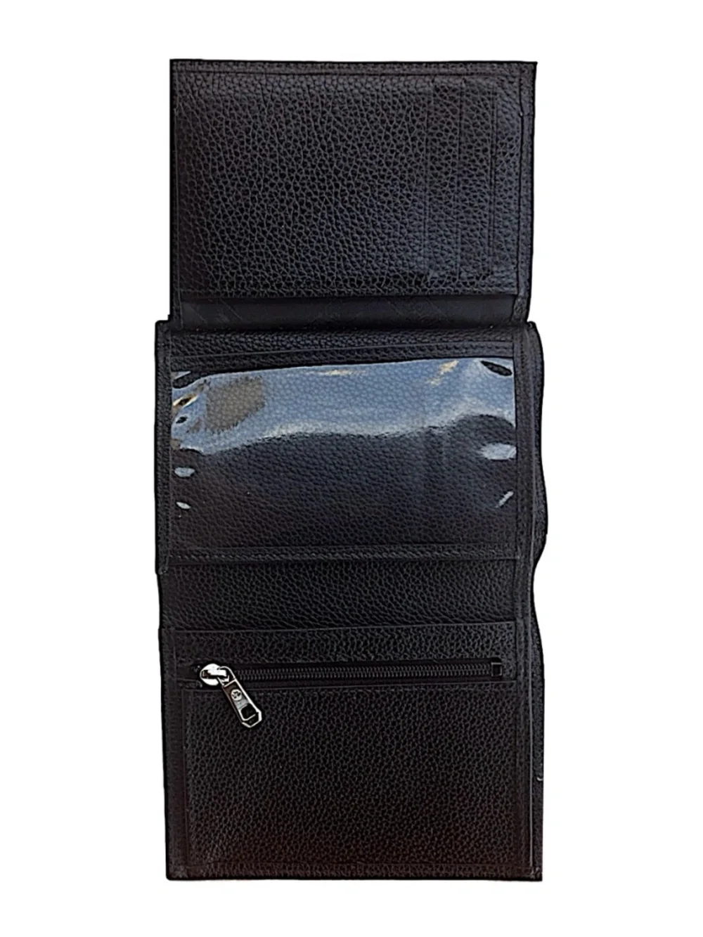 LONGCHAMP Mens Leather Le Foulonné Trifold Wallet 3.5”x5” Black